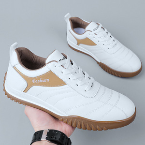 Men's <b>White</b> Breathable Casual Sneakers Low <b>Heel</b> Soft Sole Walking Shoes Fashion Sport Style Front Laces Solid Color - Product Image 3