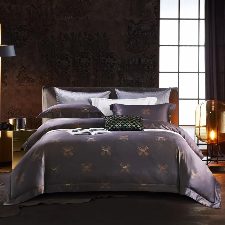 High quality luxury gray duvet cover with pillow sham soft 100% organic cotton jacquard master bedroom bedding set