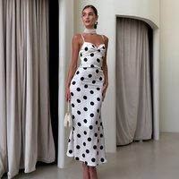 Robe longue d'été décontractée pour femme, à pois, bretelles spaghetti, col en V sexy, coupe basse, élégante, Nouveautés 2026