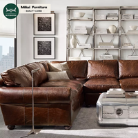 Canapé convertible classique rétro pour salon, ensemble de canapés sectionnels de luxe en cuir, avec accoudoirs roulés en cuir, pour hôtel et maison