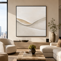 Peinture sur toile abstraite texturée 3D gris ivoire, vague organique minimaliste, pour la décoration d'hôtel, de spa, de villa, de chambre à coucher