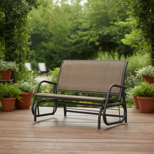 Fauteuil balançoire en acier marron avec accoudoirs incurvés, mobilier d'extérieur pour jardin, bord de piscine, balcon, design contemporain - Product Image 2