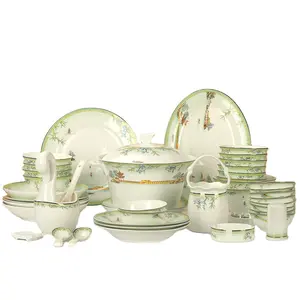 Factory Sales European Jingdezhen Ceramic Bowls And Plates Wholesale Custom Gifts 60 West Lake Feast Bone China Tableware Set