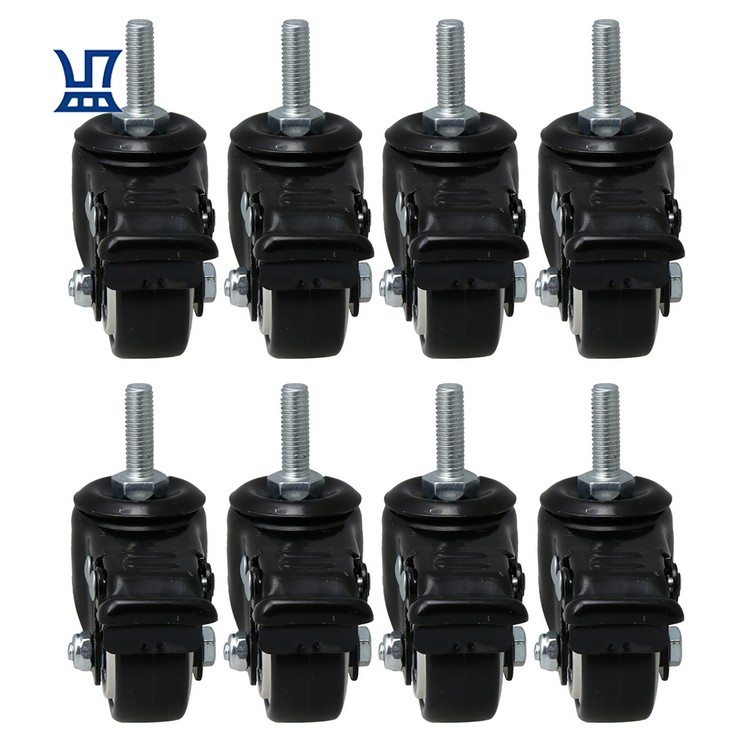 BQLZR Free Shipping 8Pcs 1.5 Inch Desk Chair Caster Wheels Black Plate Wheels Heavy Duty Casters with Brake
