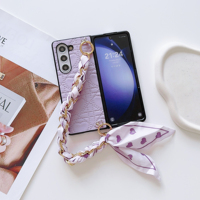 Casing ponsel kulit buatan, casing ponsel kulit buatan dengan gelang untuk Samsung Galaxy Z Fold 6 5 4 3 vivo XFold Magic Xiaomi Fold 2 3