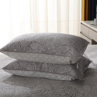 Ensemble 3 pièces 100% coton gris à motif cachemire |   Parure de lit réversible matelassée avec taies d'oreiller et drap-housse rembourré
