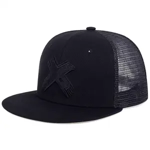 Customized X Mark 3d Embroidered Baseball Cap For Men Hip Hop 6 panel Mesh Dad Hat Street Casual Outdoor Shade Flat Brim Hat