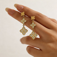 Anting-anting Vintage Prancis Wanita Modis, Anting-anting Baja Anti Karat Berbentuk Bunga Rhombus Emas 18k, Grosir Pabrik