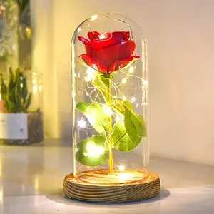 Rose en verre qui ne noircit pas, fleur rouge en bois, pour un anniversaire, pour la fête des mères, pour la saint-valentin, vente en gros,