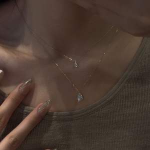 Collier en argent pur S925 avec diamant en forme de poire, luxe haut de gamme, chaîne de clavicule tendance, unique, niche, léger, superposé - Product Image 3