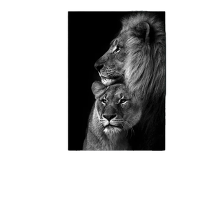 Impresión en Lienzo Art Deco de <span class=keywords><strong>la</strong></span> Familia de Leones en Blanco y Negro, <span class=keywords><strong>Leona</strong></span>, Rey de los Animales, Savana, Marco de Madera, Arte de Pared para Sala de Estar, Decoración del Hogar - Product Image 1