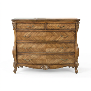 Cómoda tradicional de madera maciza con 5 cajones, estilo antiguo, mueble de almacenamiento para sala de estar - Product Image 1