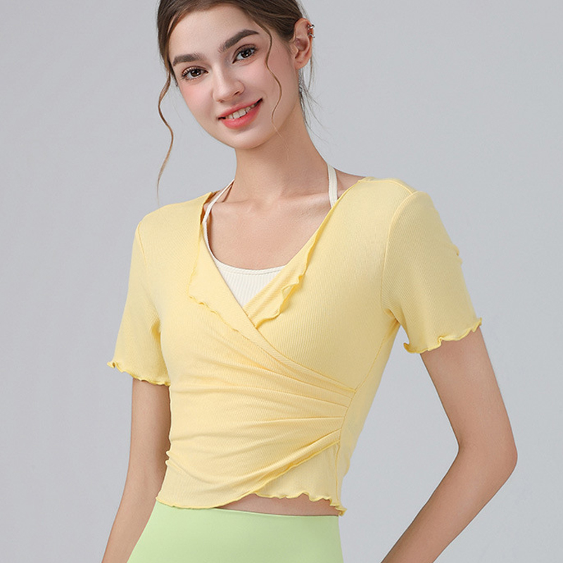 Yoga Suit Summer Lightweight Breathable Fitness Short Sleeve Top Skinny Fit V-Neck T-Shirt
