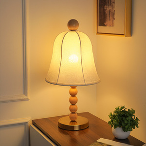 Fabric <b>Table</b> <b>Lamp</b> Solid Wood <b>Base</b> E27 LED Bulb Switch Control 220V Bedside Desk Lighting Cozy Bedroom Study Room Decor - Product Image 1