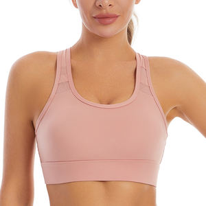 カスタム ロゴ入り レディース スポーツブラ メッシュ切り替え レーサーバック ホック付き 固定カップ ハイインパクト ピラティス ランニング ヨガ 速乾 ジムトップス - Product Image 3