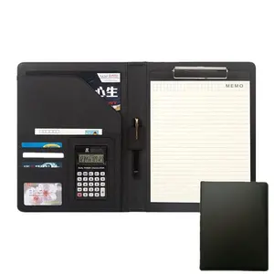 Customized Logo A4 File Leather Portfolio Folder Organizer Executive Business Resume PU Padfolio With Calculator