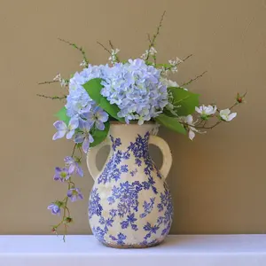11 Inches French Country Blue and White Crackled Big Flower Vase for Home Decor