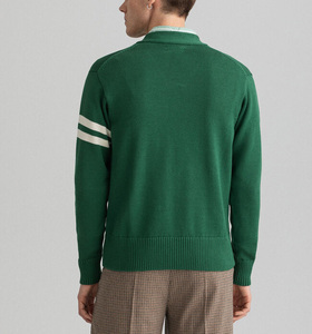 Custom College Letter cuello en V Jacquard Knit <span class=keywords><strong>Club</strong></span> <span class=keywords><strong>Polo</strong></span> suéter de punto de invierno cálido de los hombres suéter de punto para los hombres - Product Image 3