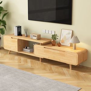 Meuble TV en bois massif 120x60x45 cm, style nordique, pour petit appartement, meuble de sol moderne et minimaliste, table basse - Product Image 1
