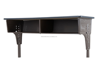 Ensemble bureau et chaise double gris pour étudiants, hauteur réglable, poste de travail en classe avec structure en acier robuste pour l'étude