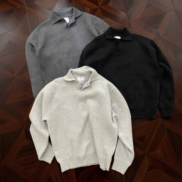 Old Money Style Men's Henley Collar Breathable Knitted for Shirt Spring High-end Warm Front Logo Casual Sweater