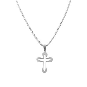 <b>Titanium</b> Steel Hollow Cross Pendant Geometric Design Christian Religious Men's Necklace Everyday Wear - Product Image 3