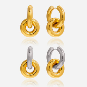 Geometric Double <b>Hoop</b> <b>Earrings</b> Stainless Steel Gold <b>Silver</b> Combination Fashion Jewelry For Women - Product Image 1