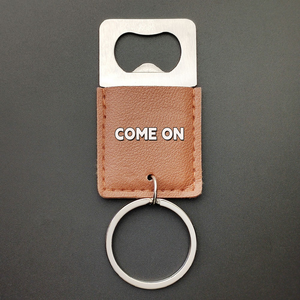 Ouvre-bouteille carré classique en acier inoxydable, ouvre-bouteille pour bière et cocktails, outil de <span class=keywords><strong>bar</strong></span>, porte-clés créatif en cuir PU, impression UV, logo personnalisé - Product Image 2