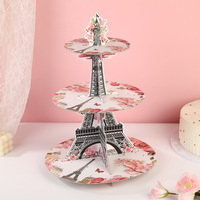 Support à cupcakes 3 niveaux Paris Party, décorations thème rose européen, fournitures de fête d'anniversaire, vente chaude, papier durable