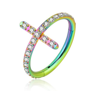 Anneau de nez en acier titane 316L avec incrustation de croix en zircon, boucle d'oreille ouverte/fermée, piercing de cartilage d'oreille, bijou cadeau - Product Image 4