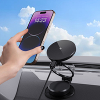 Support de chargeur de voiture sans fil magnétique pliable à rotation 360° pour tableau de bord et pare-brise, avec adhésif 3M puissant, type C