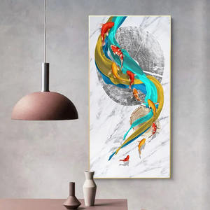 Abstrait Koi toile peinture mur Art FengShui <span class=keywords><strong>poisson</strong></span> affiches et impressions carpe Lotus étang HD photo salon décor à la maison Cuadros - Product Image 6