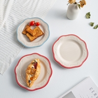 Assiette en céramique française en relief dentelle perlée assiette de petit déjeuner plate irrégulière maison assiette à dîner de niveau élevé