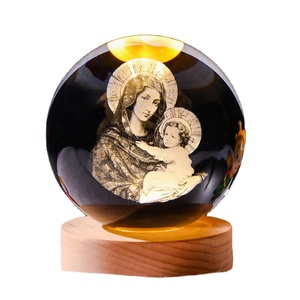 Luz de noche de bola de cristal de Jesús grabada con láser 3D con brillo cálido-Regalo de decoración religiosa - Product Image 1