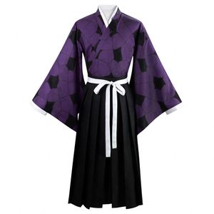 Costume de cosplay d'anime japonais, motif géométrique violet, kimono, tenue de samouraï Hakama pour Halloween, fête de carnaval - Product Image 1