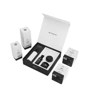 Luxus Custom Logo Ganzes Set Kosmetik verpackung Magnet verschluss Starre Pappe Weiß Benutzer definierte Geschenk box Mit Eva