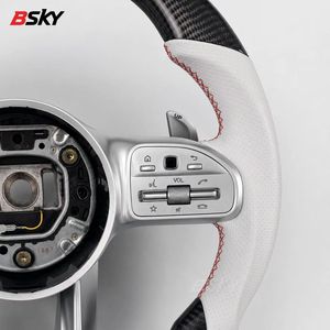 Volant en cuir blanc et fibre de carbone 809 personnalisé, adapté aux Mercedes Benz A/C/E/G GT <span class=keywords><strong>63</strong></span>/CLS/CLA/E200/<span class=keywords><strong>AMG</strong></span> A45 - Product Image 3
