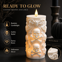 Bougie Pilier LED sans Flamme en Résine Époxy, Design 3D Crâne Démon Halloween Effet Horreur, Lumière Ambiante avec Télécommande OEM