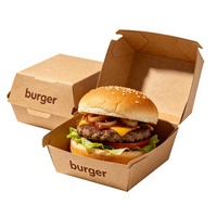 Boîte à hamburger et frites pliable en papier kraft biodégradable de qualité alimentaire, avec logo personnalisé, vente en gros