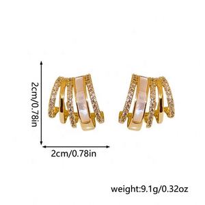 Pendientes de Aleación con Microincrustaciones de Diamantes, Chapados en Oro, Diseño Geométrico en Forma de Garra, Estilo Francés, Versátiles, Moda 2025 - Product Image 2