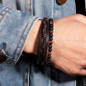 Bracelets en cuir tressé pour hommes Bijoux pour hommes 6 mm <span class=keywords><strong>Pierre</strong></span> <span class=keywords><strong>de</strong></span> <span class=keywords><strong>lave</strong></span> œil <span class=keywords><strong>de</strong></span> tigre Bracelet fait à la main - Product Image 2