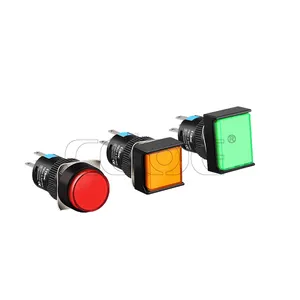 Lámpara de señal de 16mm, interruptor de botón cuadrado iluminado, impermeable, de plástico, cabeza roja, 24 voltaje