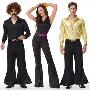 Conjunto <span class=keywords><strong>de</strong></span> Disfraz Disco Unisex, Estilo Hippie Retro <span class=keywords><strong>de</strong></span> <span class=keywords><strong>los</strong></span> <span class=keywords><strong>70</strong></span>, Top <span class=keywords><strong>y</strong></span> Pantalones <span class=keywords><strong>de</strong></span> Poliéster, Ropa <span class=keywords><strong>de</strong></span> Cosplay para Fiestas <span class=keywords><strong>de</strong></span> Halloween para Adultos - Product Image 1