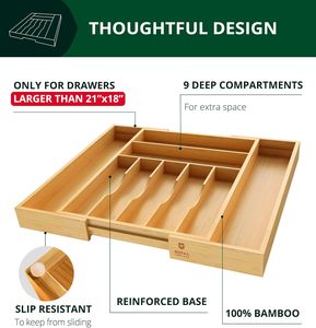 Organizador de Lujo para Cajones de Cocina de Bambú - Organizador de Cubiertos, Porta Utensilios y Divisores de Cajones para Cubertería - Product Image 2