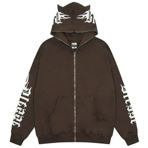 เสื้อฮู้ดดี้โอเวอร์ไซส์สีดำแบบยูนิเซ็กซ์ พิมพ์ลายเปลวไฟสีขาวที่แขนเสื้อ สไตล์สตรีทแวร์ ผ้าฝ้ายเฟรนช์เทอร์รี่ กันยับ - Product Image 4