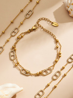 Ensemble collier et bracelet tendance Hip Hop en acier inoxydable plaqué or, serti de zircons, avec fermoir nez de pug