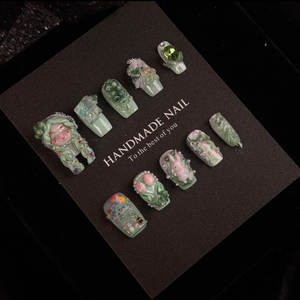 Prensa hecha a mano de lujo en proveedor de Arte de uñas moda forma de pato corto uñas artificiales al por mayor 10 piezas completas - Product Image 3