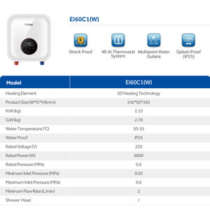 Scaldabagno Elettrico Istantaneo Senza Serbatoio Multipunto da 6kW (6000W) a Riscaldamento Rapido, 220 Volt, Ideale per Doccia e <span class=keywords><strong>Bagno</strong></span> - Product Image 6