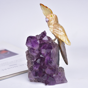 Pietra minerale naturale intaglio animali uccelli ametista Cluster artigianato di cristallo - Product Image 1