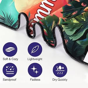 Telo Mare <span class=keywords><strong>in</strong></span> Microfibra con Stampa Tramonto su Foglie di Palma, Oversize, Anti-Sabbia, Asciugatura Rapida, per Piscina, Viaggi, Vacanze, Personalizzabile con Logo - Product Image 3